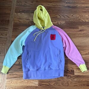 Teddy Fresh Hoodie Mens Medium Multicolor Colorblock Logo Pullover Sweatshirt